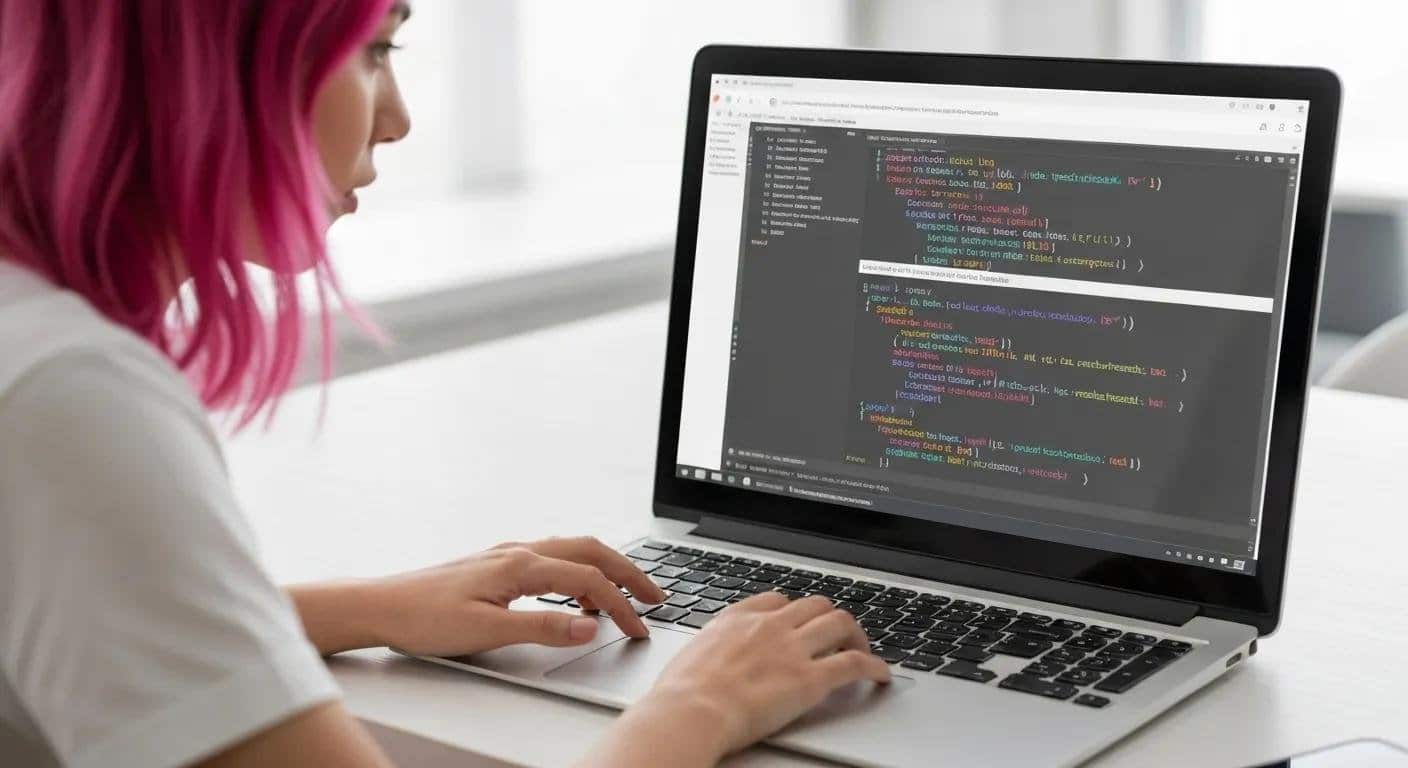 Web developer coding structured data for reviews, illustrating the technical aspect of enhancing local SEO