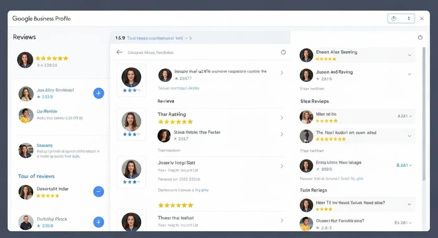 Google Business Profile interface showcasing reviews and star ratings, highlighting its role in local SEO