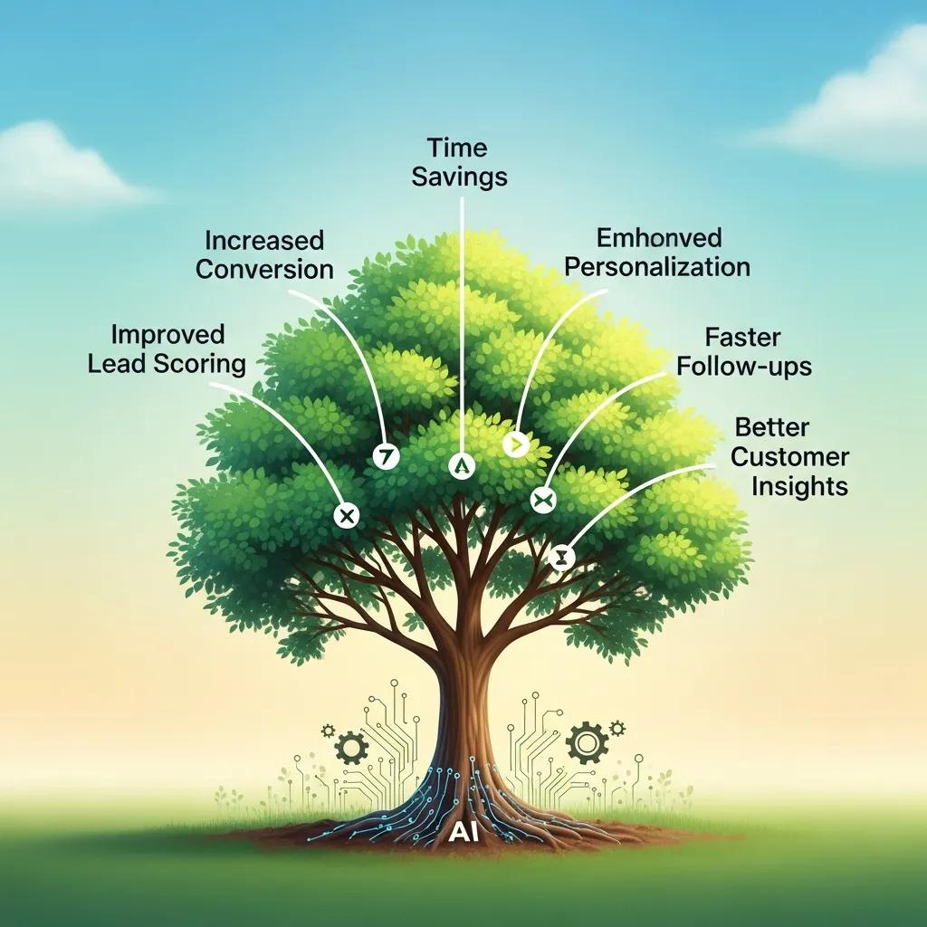 Visual metaphor of a tree representing the benefits of AI sales automation