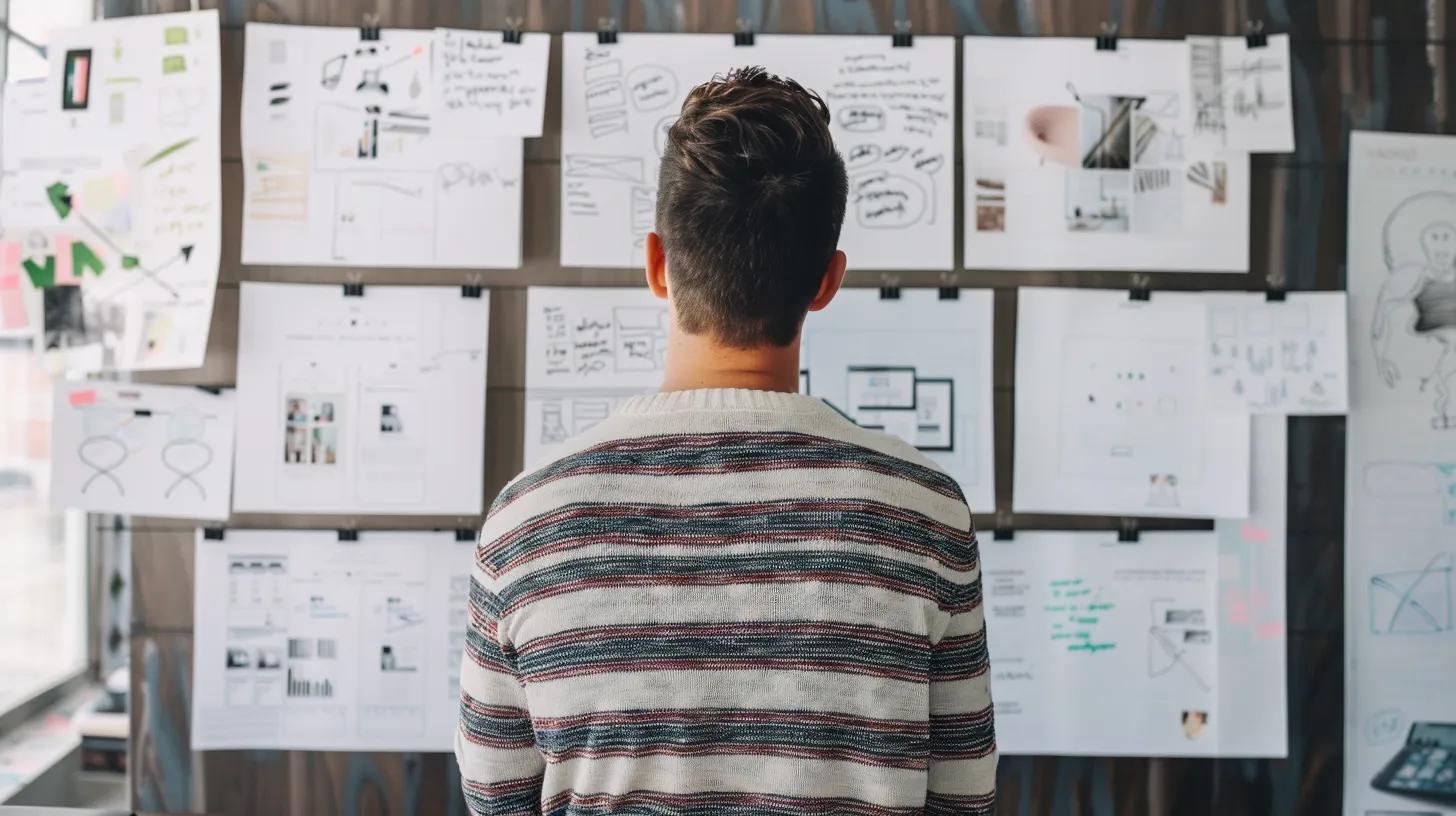 business owner at whiteboard drawing out sales work flow