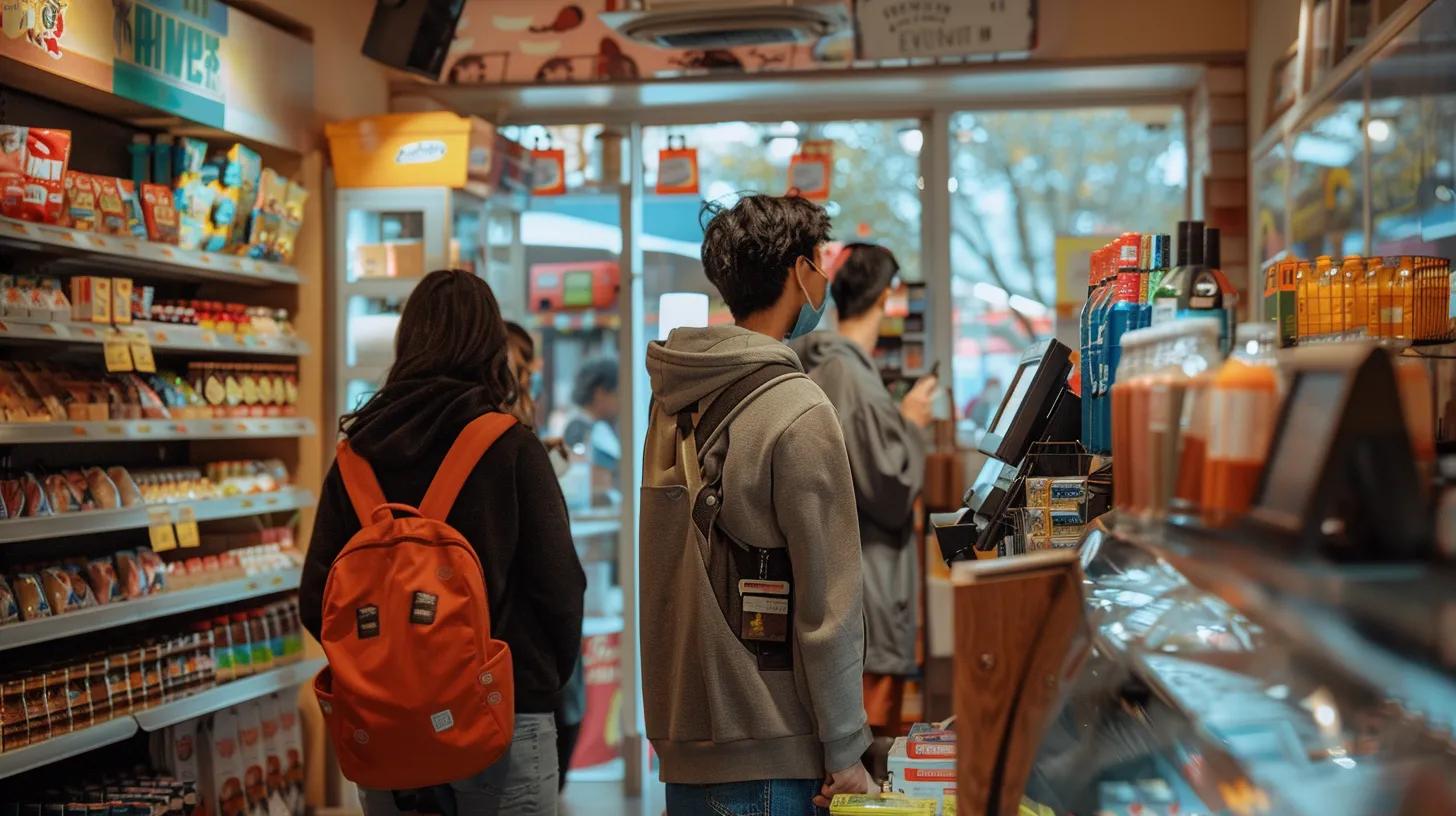 a small business, with 3 customers waiting in line to check out with purchases
