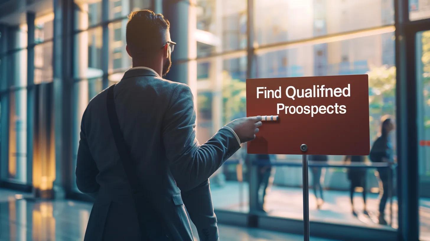Man pulling a large lever label "Find Qualified Prospects"