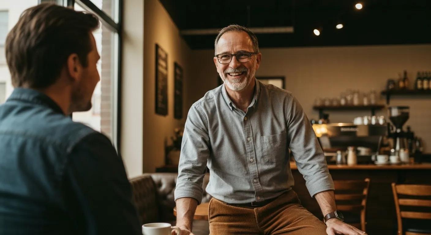 Small business owner engaging with customers in a caf&eacute;, highlighting affordable local SEO services