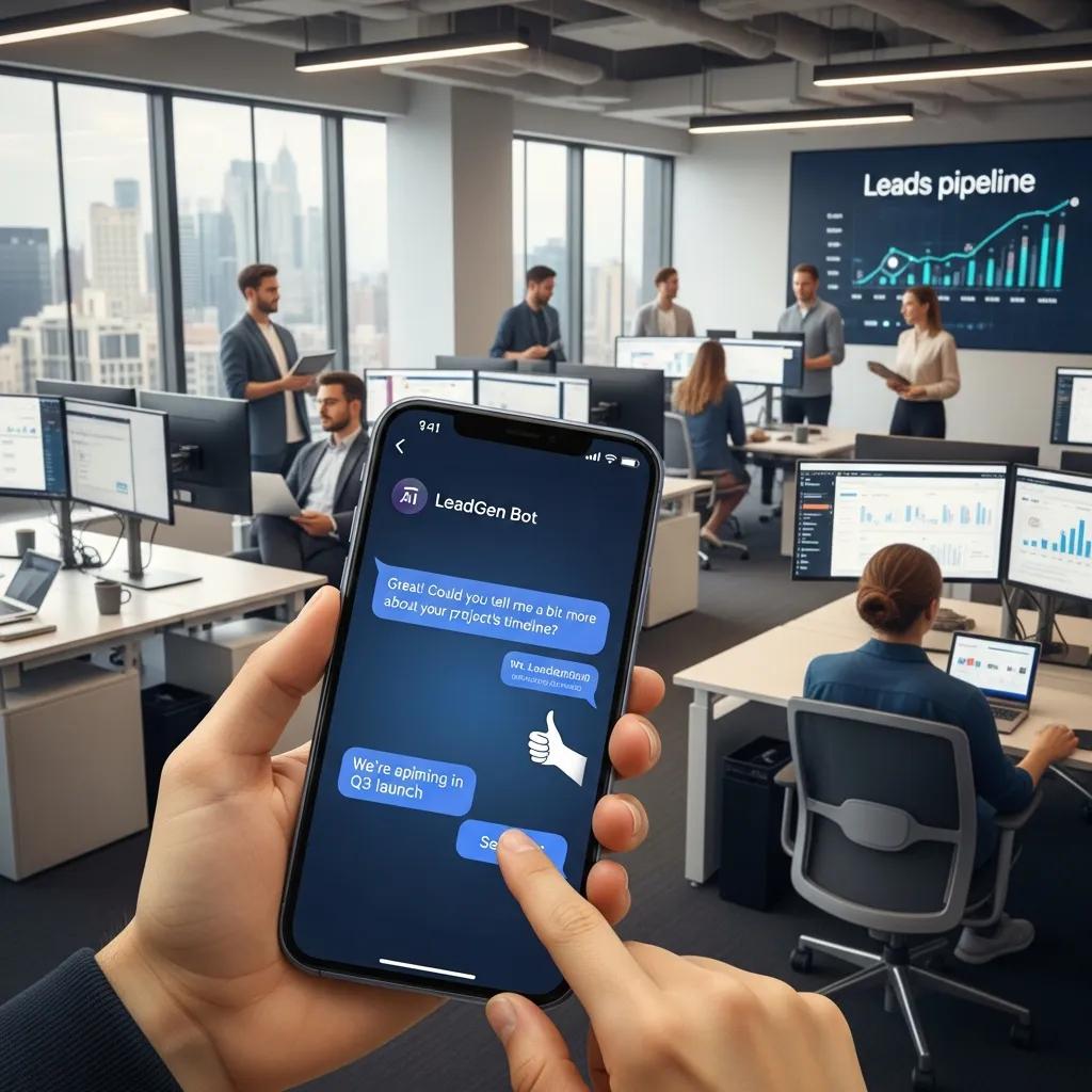 Chatbot interface on smartphone enhancing lead capture in a busy office