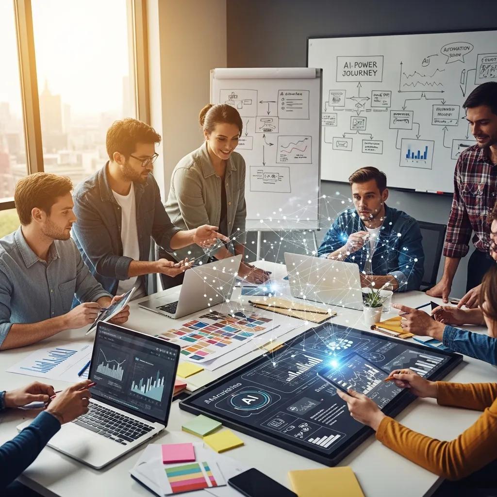 Marketing team collaborating on AI-driven brand building and engagement strategies