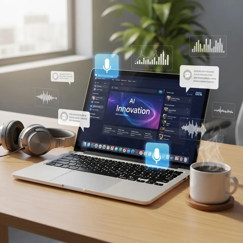 Modern workspace with AI search elements showcasing digital innovation