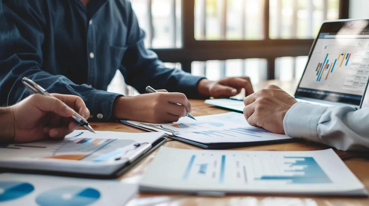 Business owner watching a specialist present a digital audit
