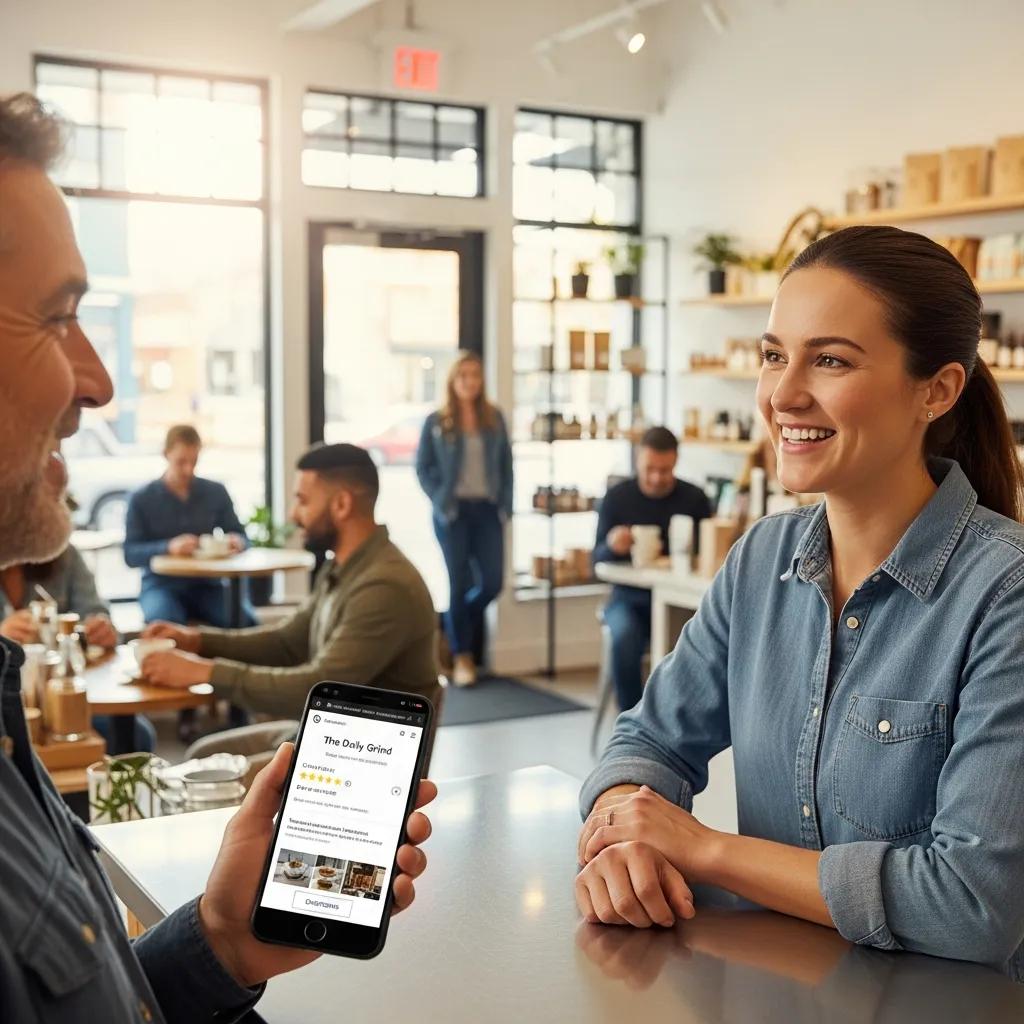 Local business owner engaging with customers, highlighting Google Business Profile optimization