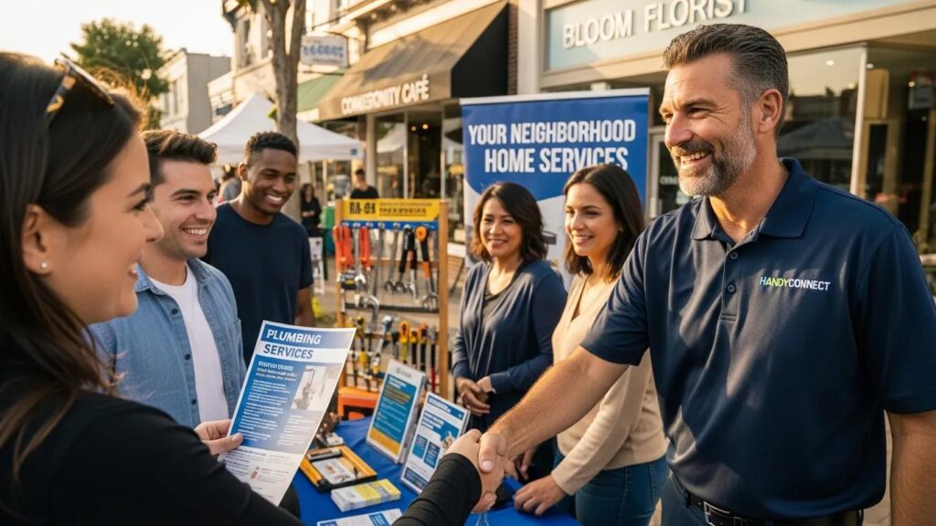 Local home service owner connecting with nearby customers