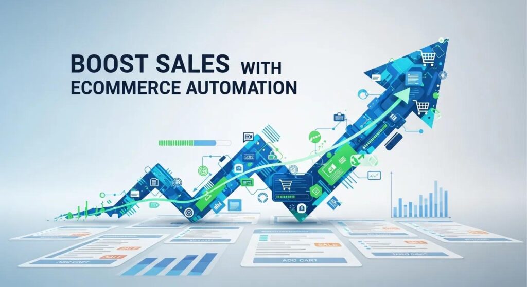 eCommerce automation arrow graphic illustrating boosted sales and online retail efficiency.