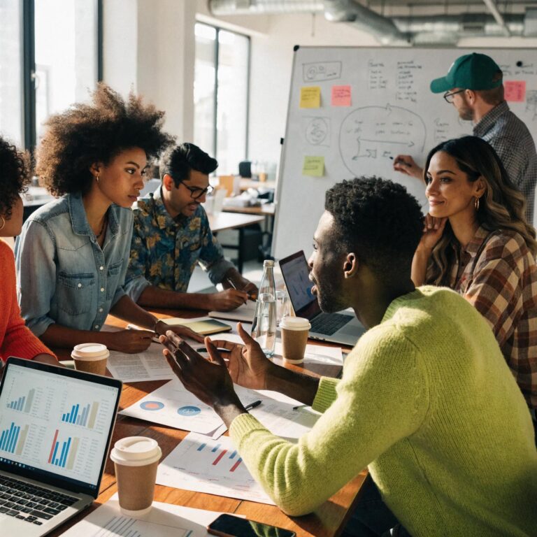 Business professionals collaborating on a growth strategy for service companies